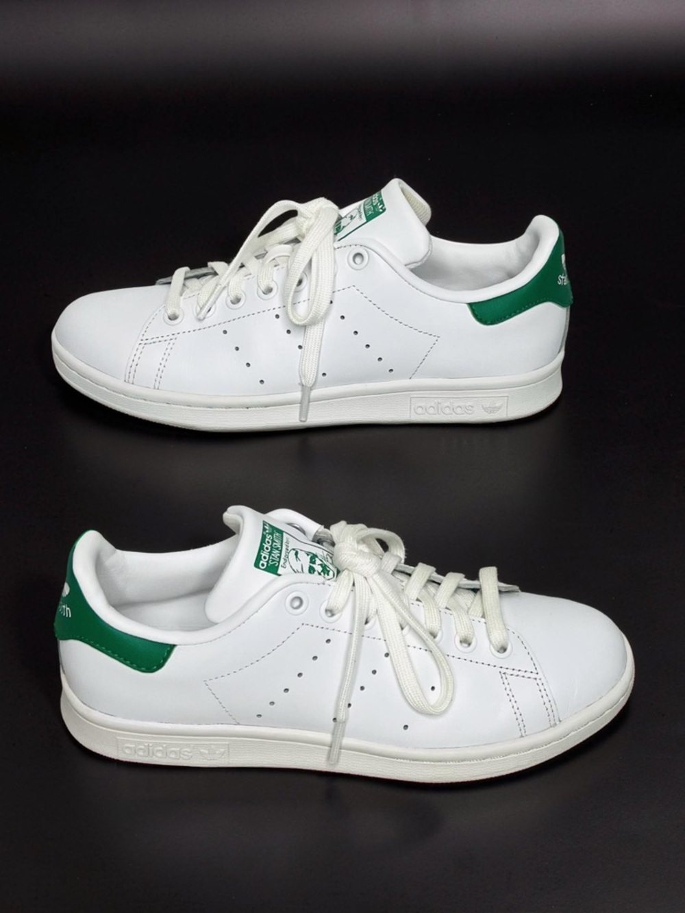 Women’s adidas White Leather Low-Top Sneakers with Green Heel Tab